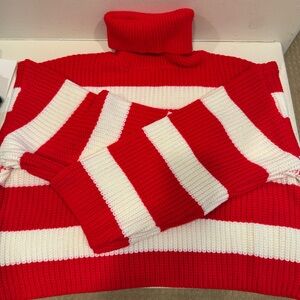 ButterMelon Red and White Striped Turtleneck Sweater